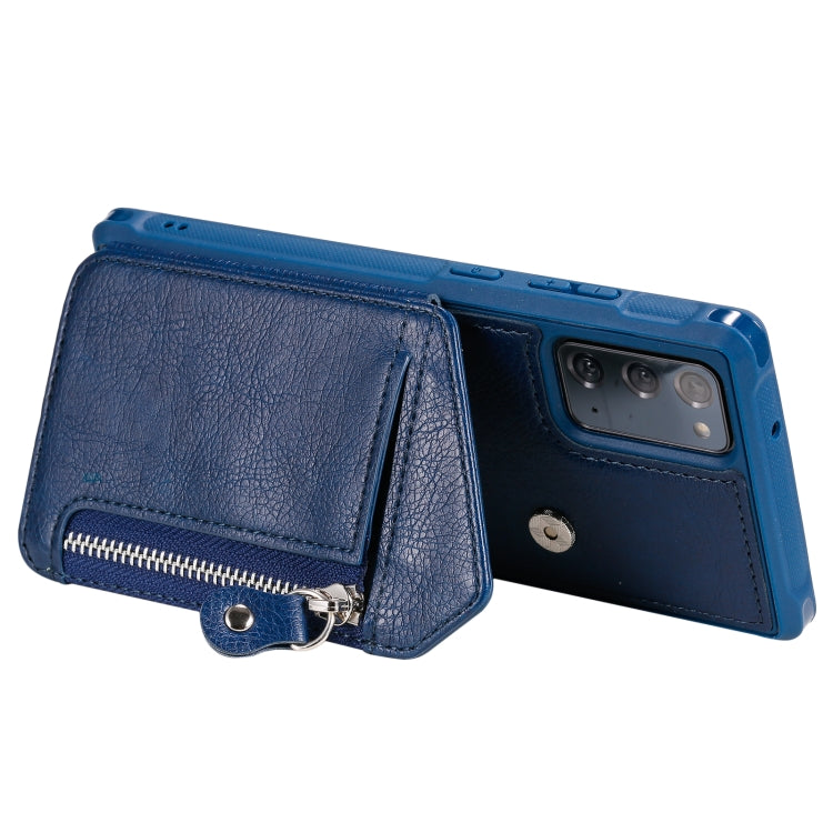 For Samsung Galaxy Note20 Zipper Double Buckle Shockproof Protective Case with Stand & Photo Holder & Wallet Function