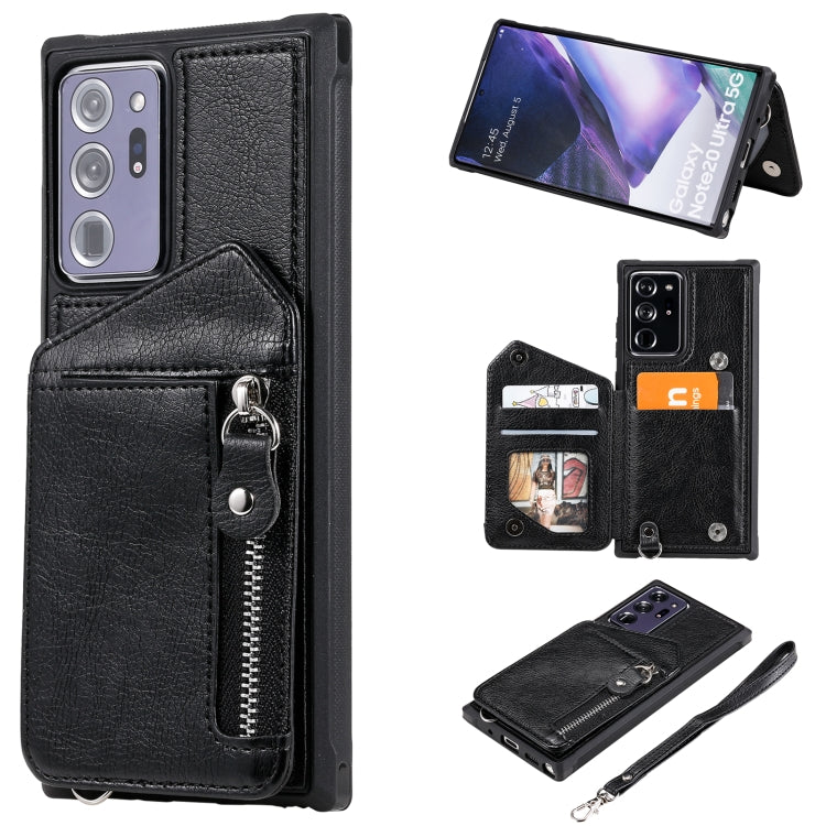 For Samsung Galaxy Note20 Ultra Zipper Double Buckle Shockproof Protective Case with Stand & Photo Holder & Wallet Function