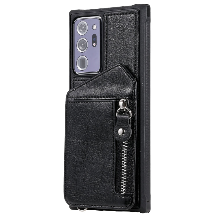 For Samsung Galaxy Note20 Ultra Zipper Double Buckle Shockproof Protective Case with Stand & Photo Holder & Wallet Function