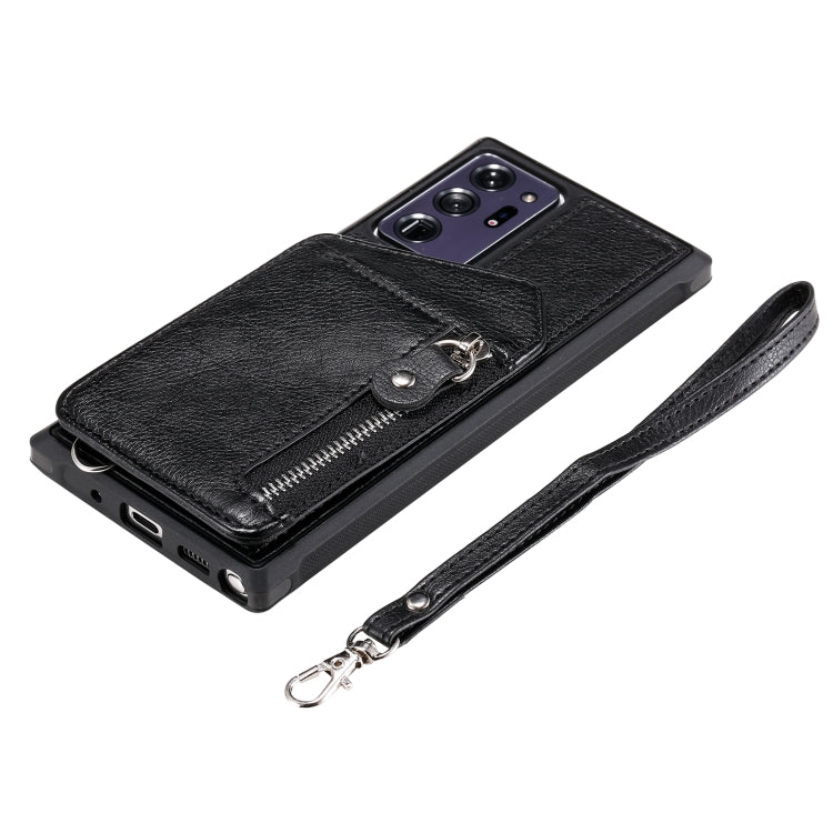 For Samsung Galaxy Note20 Ultra Zipper Double Buckle Shockproof Protective Case with Stand & Photo Holder & Wallet Function