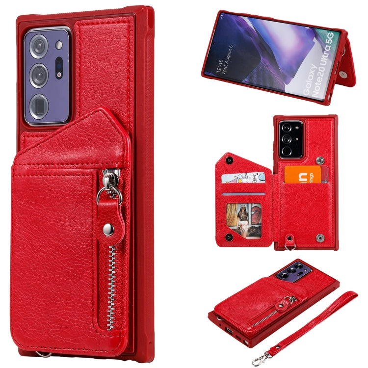 For Samsung Galaxy Note20 Ultra Zipper Double Buckle Shockproof Protective Case with Stand & Photo Holder & Wallet Function