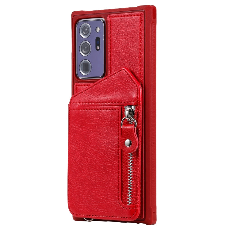 For Samsung Galaxy Note20 Ultra Zipper Double Buckle Shockproof Protective Case with Stand & Photo Holder & Wallet Function