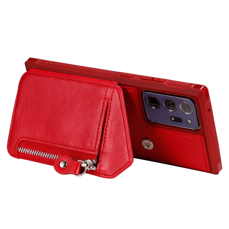 For Samsung Galaxy Note20 Ultra Zipper Double Buckle Shockproof Protective Case with Stand & Photo Holder & Wallet Function