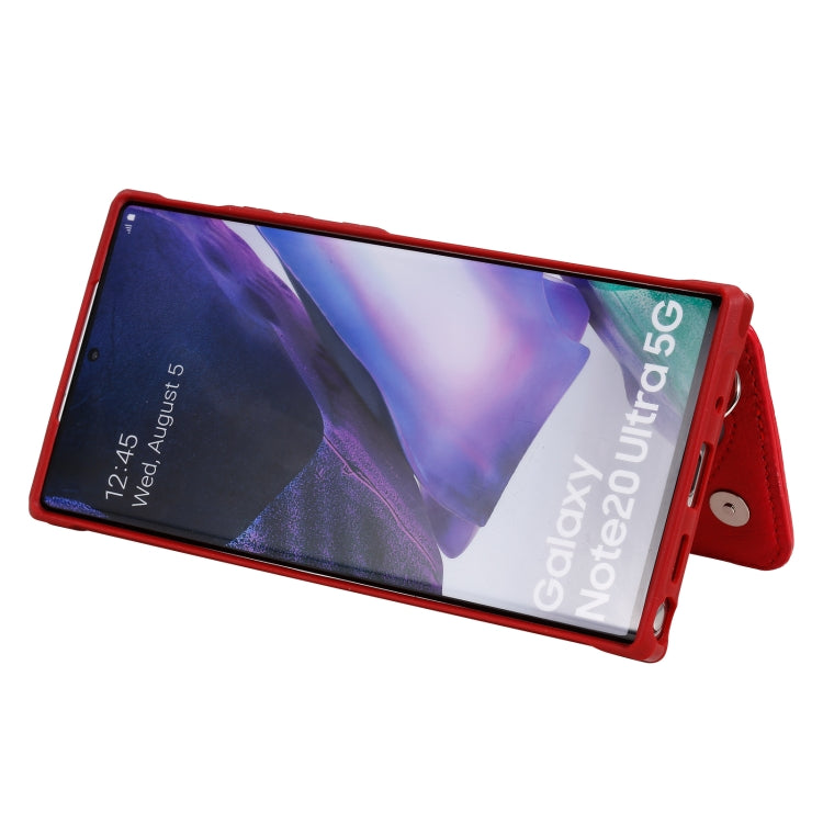 For Samsung Galaxy Note20 Ultra Zipper Double Buckle Shockproof Protective Case with Stand & Photo Holder & Wallet Function