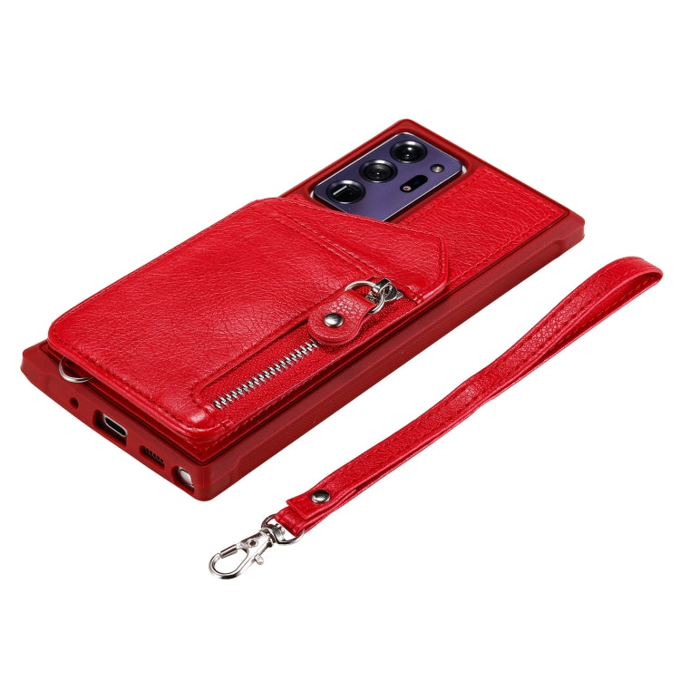 For Samsung Galaxy Note20 Ultra Zipper Double Buckle Shockproof Protective Case with Stand & Photo Holder & Wallet Function