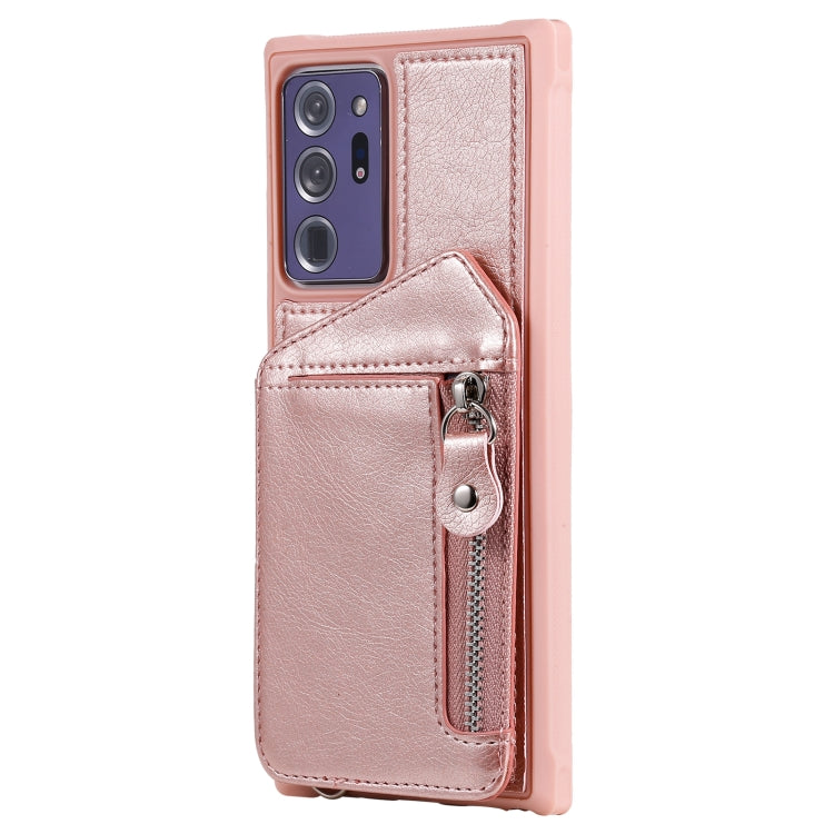 For Samsung Galaxy Note20 Ultra Zipper Double Buckle Shockproof Protective Case with Stand & Photo Holder & Wallet Function