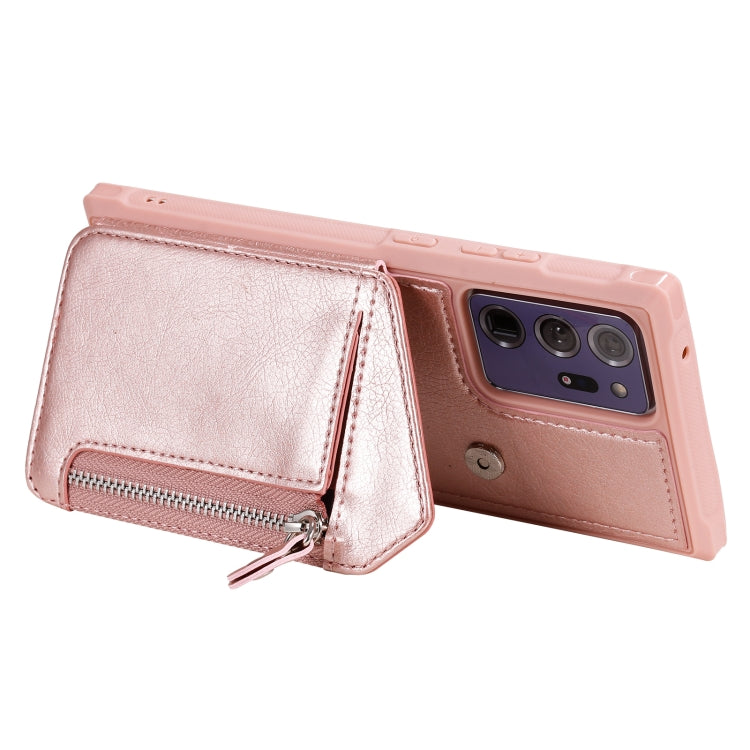 For Samsung Galaxy Note20 Ultra Zipper Double Buckle Shockproof Protective Case with Stand & Photo Holder & Wallet Function