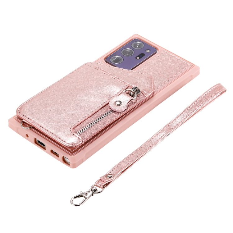 For Samsung Galaxy Note20 Ultra Zipper Double Buckle Shockproof Protective Case with Stand & Photo Holder & Wallet Function