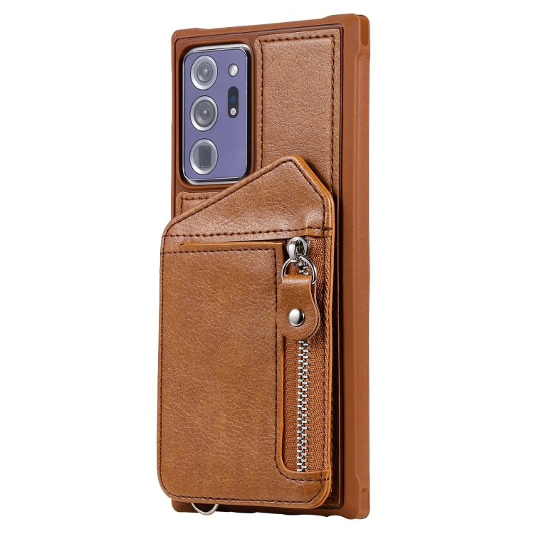For Samsung Galaxy Note20 Ultra Zipper Double Buckle Shockproof Protective Case with Stand & Photo Holder & Wallet Function