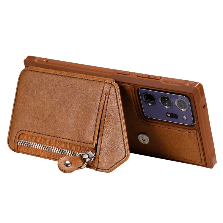 For Samsung Galaxy Note20 Ultra Zipper Double Buckle Shockproof Protective Case with Stand & Photo Holder & Wallet Function