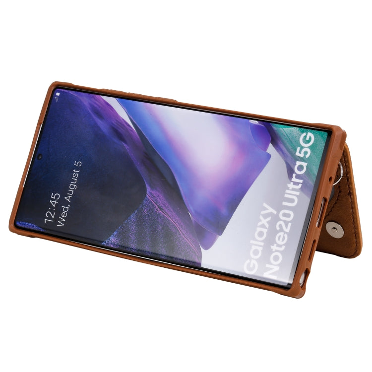 For Samsung Galaxy Note20 Ultra Zipper Double Buckle Shockproof Protective Case with Stand & Photo Holder & Wallet Function