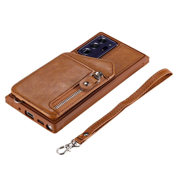 For Samsung Galaxy Note20 Ultra Zipper Double Buckle Shockproof Protective Case with Stand & Photo Holder & Wallet Function