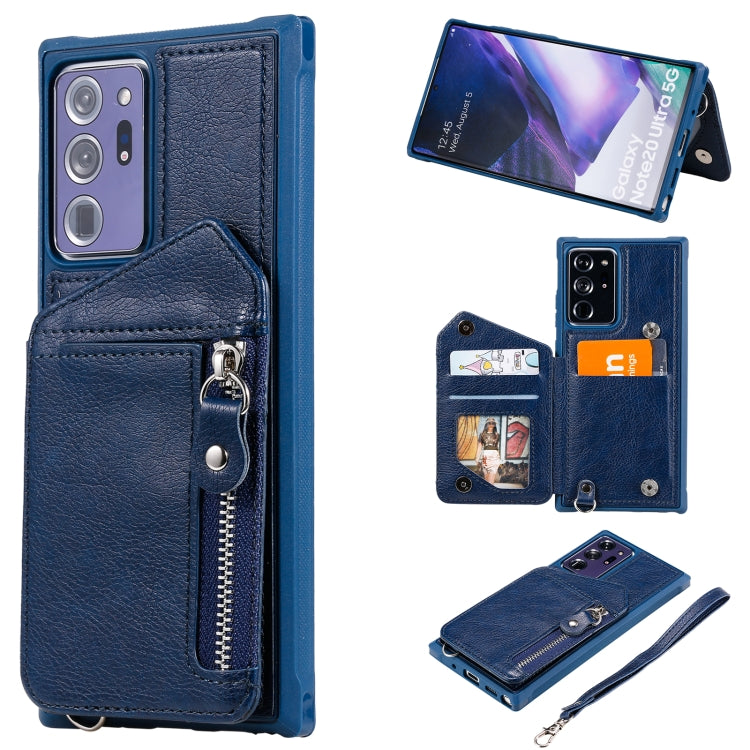 For Samsung Galaxy Note20 Ultra Zipper Double Buckle Shockproof Protective Case with Stand & Photo Holder & Wallet Function