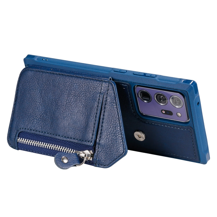 For Samsung Galaxy Note20 Ultra Zipper Double Buckle Shockproof Protective Case with Stand & Photo Holder & Wallet Function
