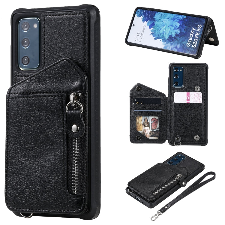For Samsung Galaxy S20 FE Zipper Double Buckle Shockproof Protective Case with Stand & Photo Holder & Wallet Function