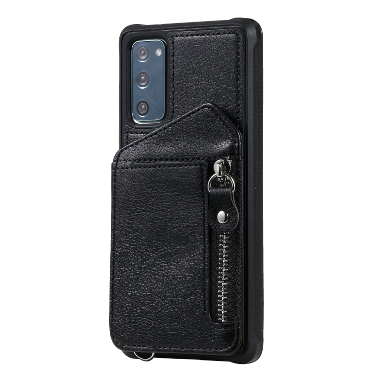 For Samsung Galaxy S20 FE Zipper Double Buckle Shockproof Protective Case with Stand & Photo Holder & Wallet Function