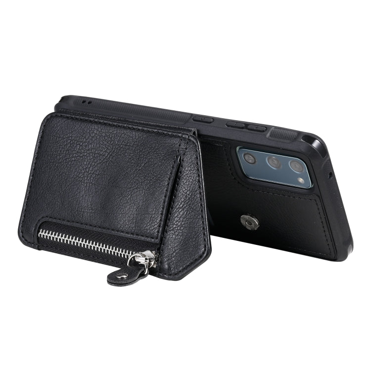 For Samsung Galaxy S20 FE Zipper Double Buckle Shockproof Protective Case with Stand & Photo Holder & Wallet Function