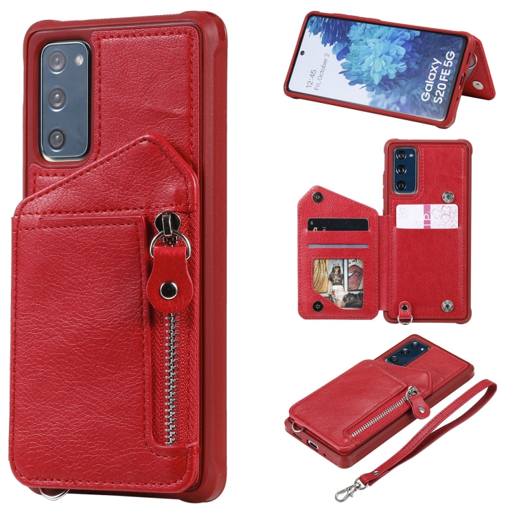 For Samsung Galaxy S20 FE Zipper Double Buckle Shockproof Protective Case with Stand & Photo Holder & Wallet Function