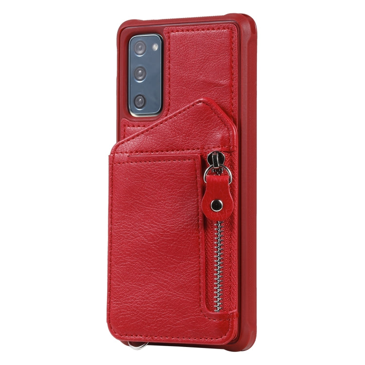 For Samsung Galaxy S20 FE Zipper Double Buckle Shockproof Protective Case with Stand & Photo Holder & Wallet Function