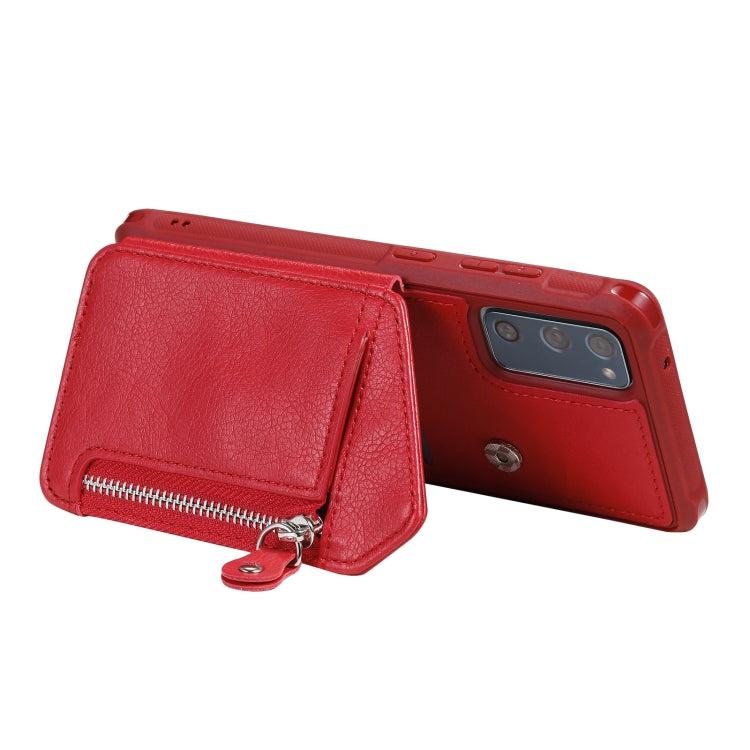 For Samsung Galaxy S20 FE Zipper Double Buckle Shockproof Protective Case with Stand & Photo Holder & Wallet Function