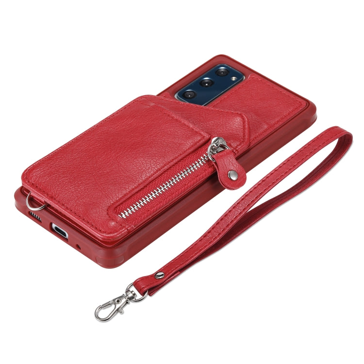For Samsung Galaxy S20 FE Zipper Double Buckle Shockproof Protective Case with Stand & Photo Holder & Wallet Function