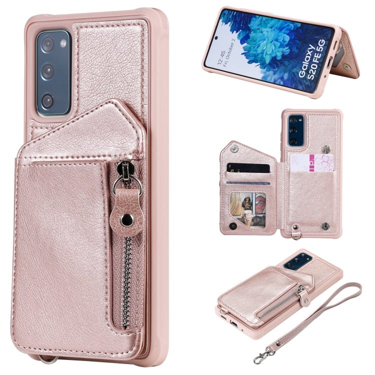 For Samsung Galaxy S20 FE Zipper Double Buckle Shockproof Protective Case with Stand & Photo Holder & Wallet Function