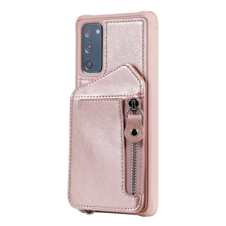 For Samsung Galaxy S20 FE Zipper Double Buckle Shockproof Protective Case with Stand & Photo Holder & Wallet Function