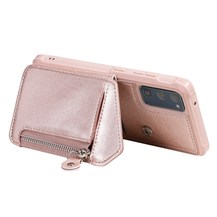 For Samsung Galaxy S20 FE Zipper Double Buckle Shockproof Protective Case with Stand & Photo Holder & Wallet Function