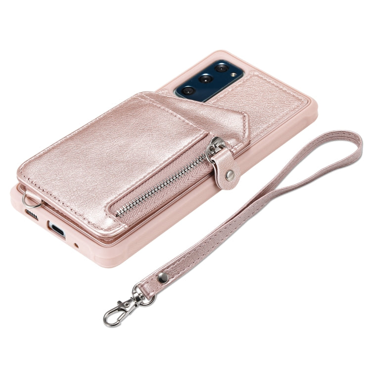 For Samsung Galaxy S20 FE Zipper Double Buckle Shockproof Protective Case with Stand & Photo Holder & Wallet Function