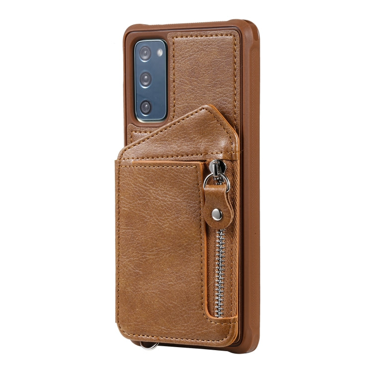 For Samsung Galaxy S20 FE Zipper Double Buckle Shockproof Protective Case with Stand & Photo Holder & Wallet Function