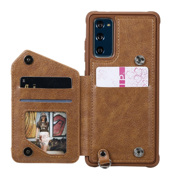 For Samsung Galaxy S20 FE Zipper Double Buckle Shockproof Protective Case with Stand & Photo Holder & Wallet Function