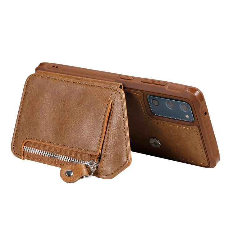 For Samsung Galaxy S20 FE Zipper Double Buckle Shockproof Protective Case with Stand & Photo Holder & Wallet Function