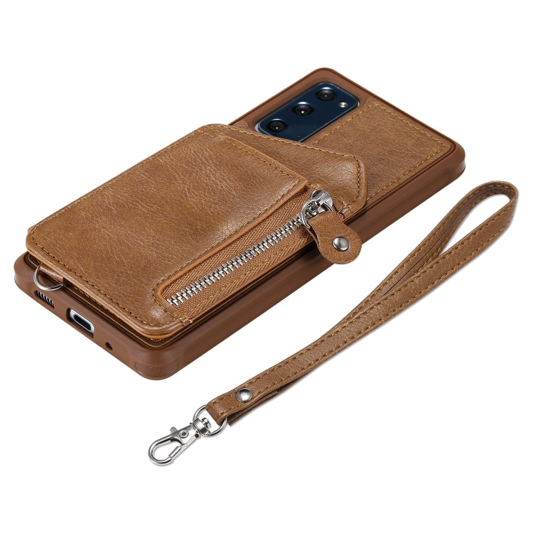 For Samsung Galaxy S20 FE Zipper Double Buckle Shockproof Protective Case with Stand & Photo Holder & Wallet Function