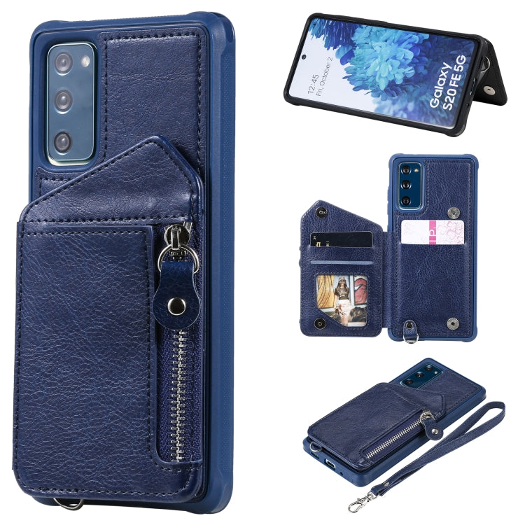 For Samsung Galaxy S20 FE Zipper Double Buckle Shockproof Protective Case with Stand & Photo Holder & Wallet Function