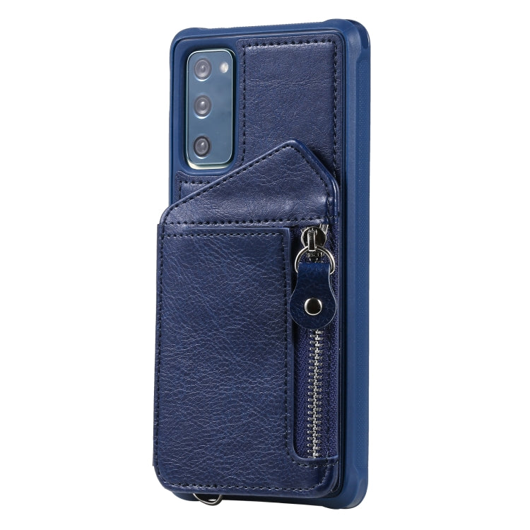 For Samsung Galaxy S20 FE Zipper Double Buckle Shockproof Protective Case with Stand & Photo Holder & Wallet Function