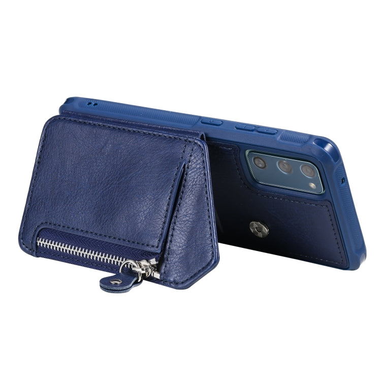 For Samsung Galaxy S20 FE Zipper Double Buckle Shockproof Protective Case with Stand & Photo Holder & Wallet Function