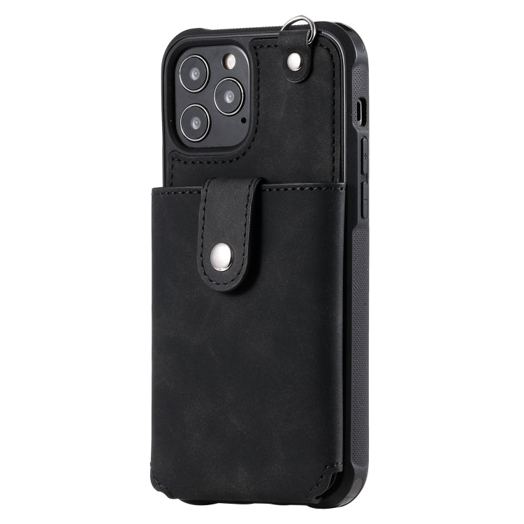 For iPhone 12 / 12 Pro Shockproof Protective Case with Mirror & Card Slot & Short Lanyard