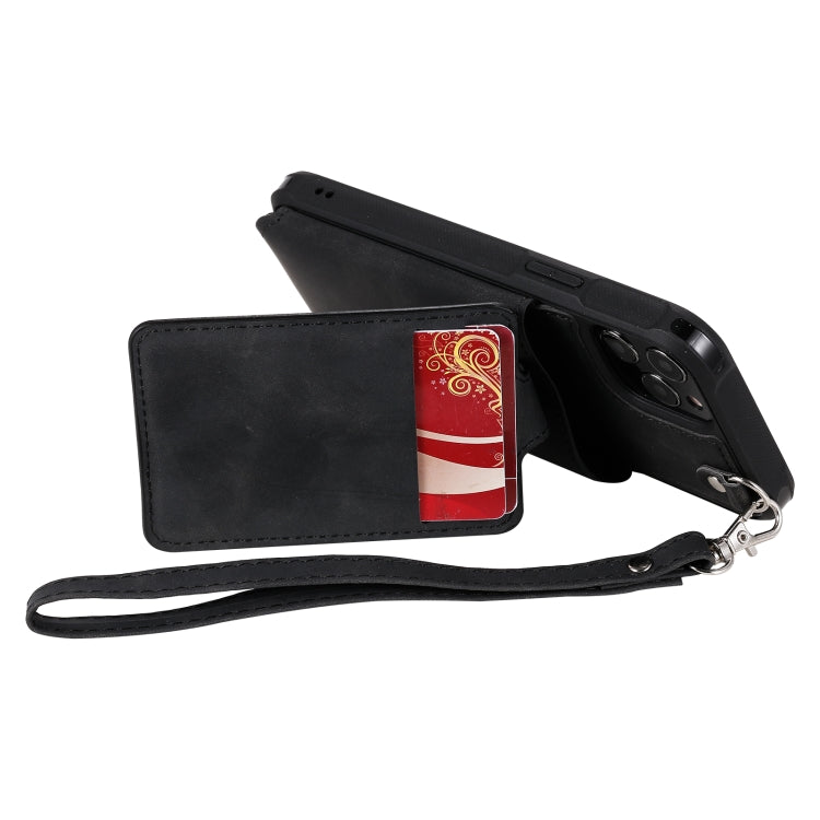 For iPhone 12 / 12 Pro Shockproof Protective Case with Mirror & Card Slot & Short Lanyard