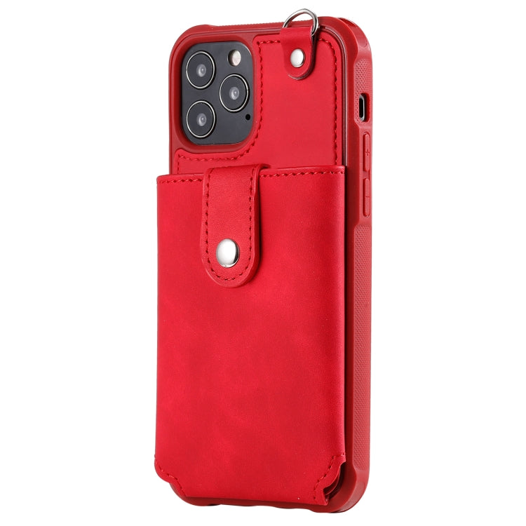 For iPhone 12 / 12 Pro Shockproof Protective Case with Mirror & Card Slot & Short Lanyard
