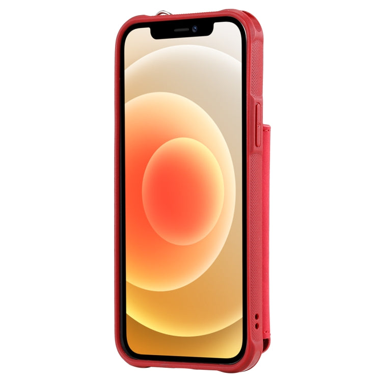 For iPhone 12 / 12 Pro Shockproof Protective Case with Mirror & Card Slot & Short Lanyard