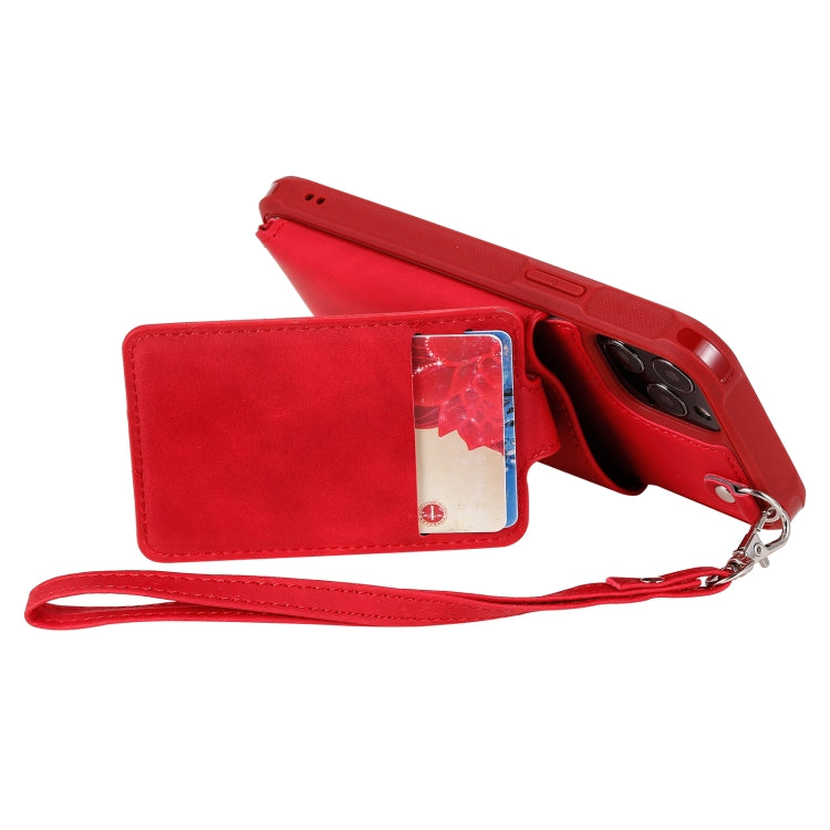 For iPhone 12 / 12 Pro Shockproof Protective Case with Mirror & Card Slot & Short Lanyard