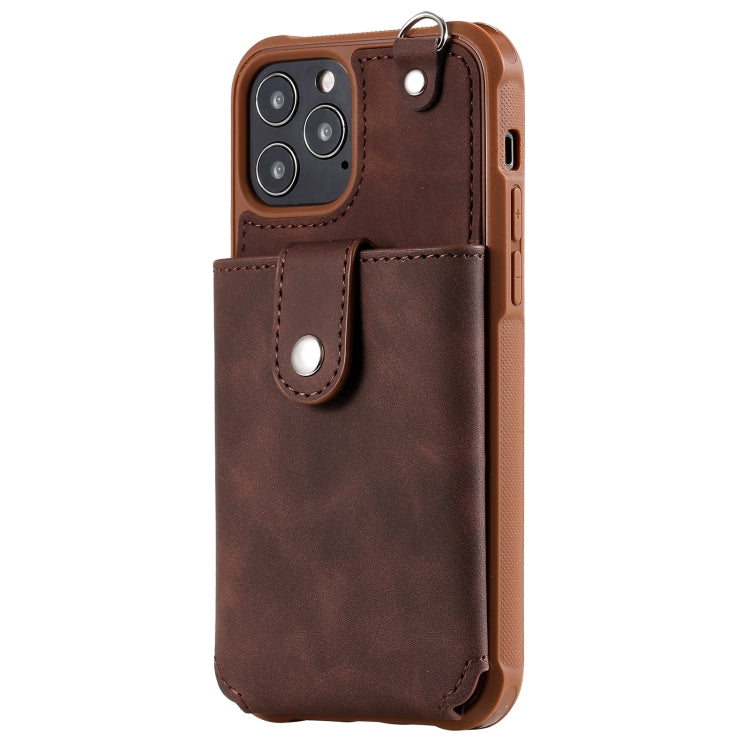 For iPhone 12 / 12 Pro Shockproof Protective Case with Mirror & Card Slot & Short Lanyard