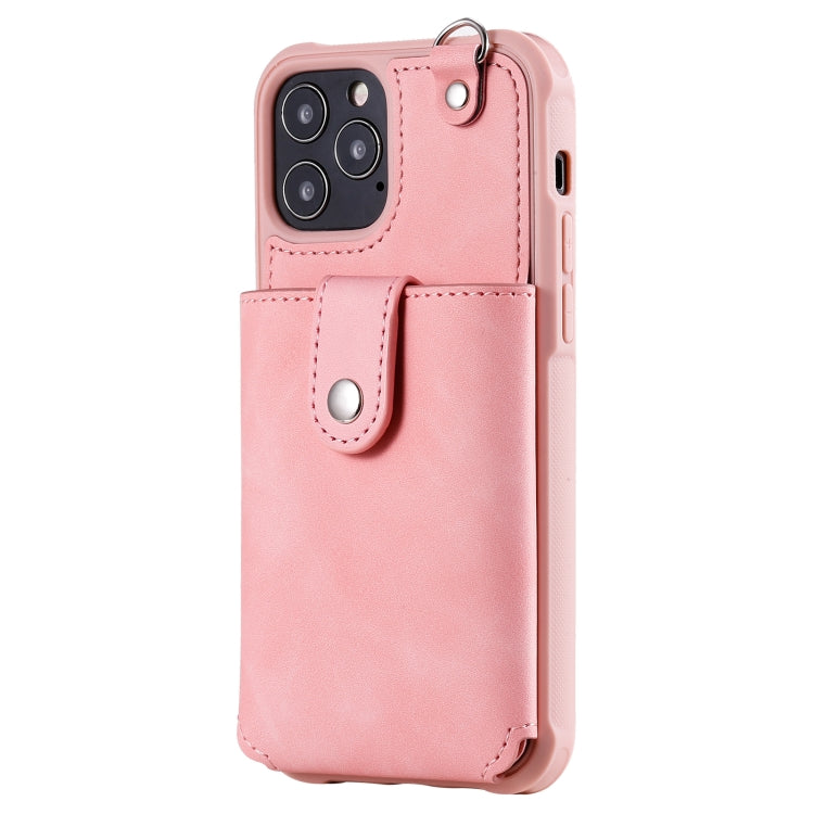 For iPhone 12 / 12 Pro Shockproof Protective Case with Mirror & Card Slot & Short Lanyard