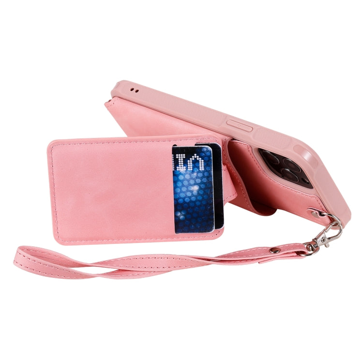 For iPhone 12 / 12 Pro Shockproof Protective Case with Mirror & Card Slot & Short Lanyard