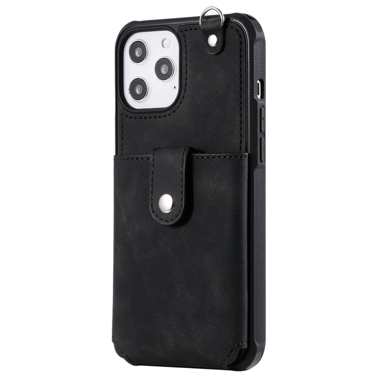 For iPhone 12 Pro Max Shockproof Protective Case with Mirror & Card Slot & Short Lanyard