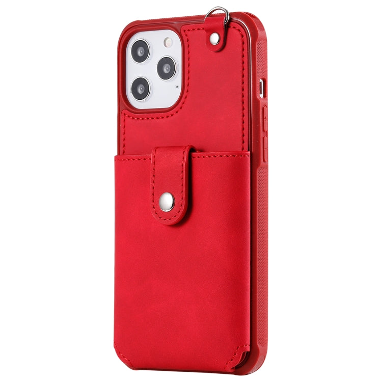 For iPhone 12 Pro Max Shockproof Protective Case with Mirror & Card Slot & Short Lanyard