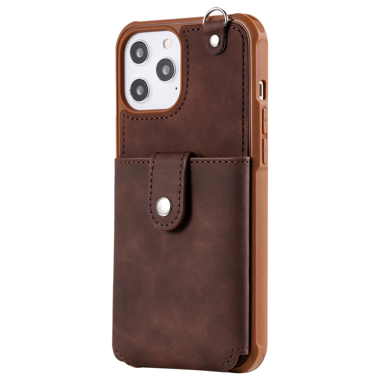 For iPhone 12 Pro Max Shockproof Protective Case with Mirror & Card Slot & Short Lanyard