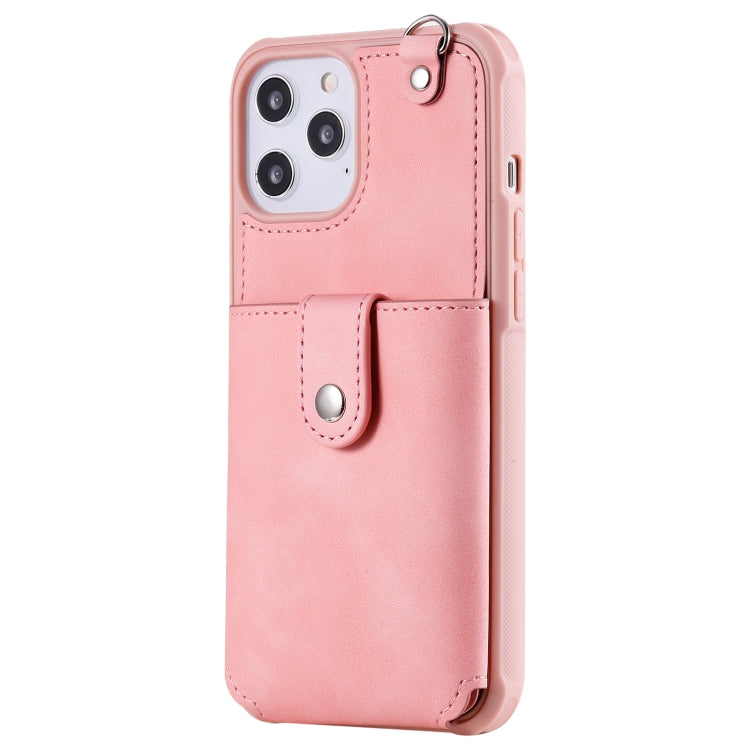 For iPhone 12 Pro Max Shockproof Protective Case with Mirror & Card Slot & Short Lanyard