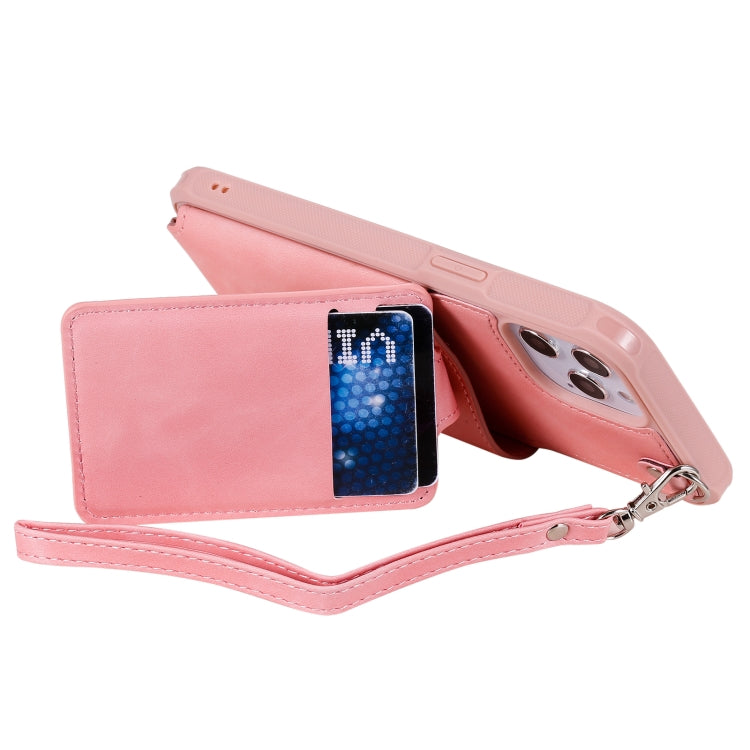For iPhone 12 Pro Max Shockproof Protective Case with Mirror & Card Slot & Short Lanyard