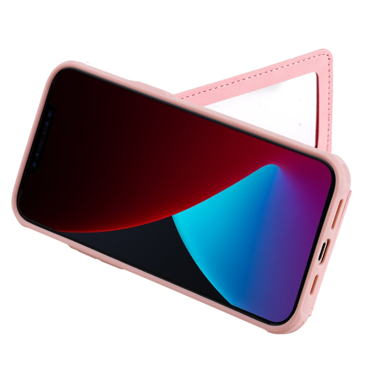 For iPhone 12 Pro Max Shockproof Protective Case with Mirror & Card Slot & Short Lanyard